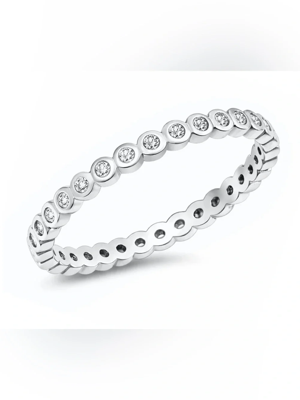 REAL 925 Silver CZ Bezel Set Eternity Ring